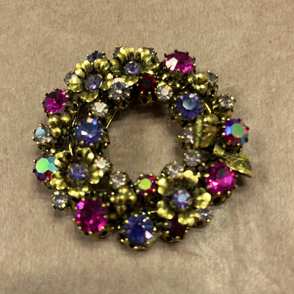 MCM Multicolor Rhinestone Wreath Brooch